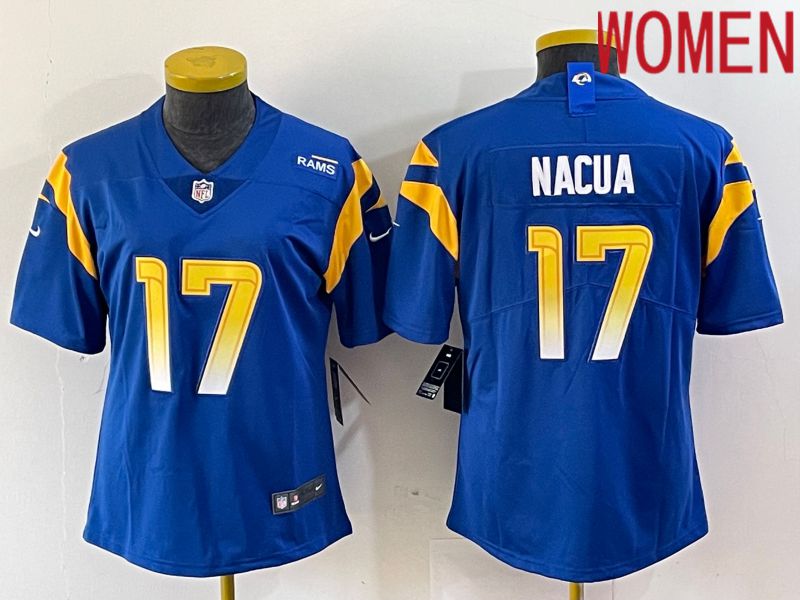 Women Los Angeles Rams 17 Nacua Blue Nike Vapor Limited NFL Jersey